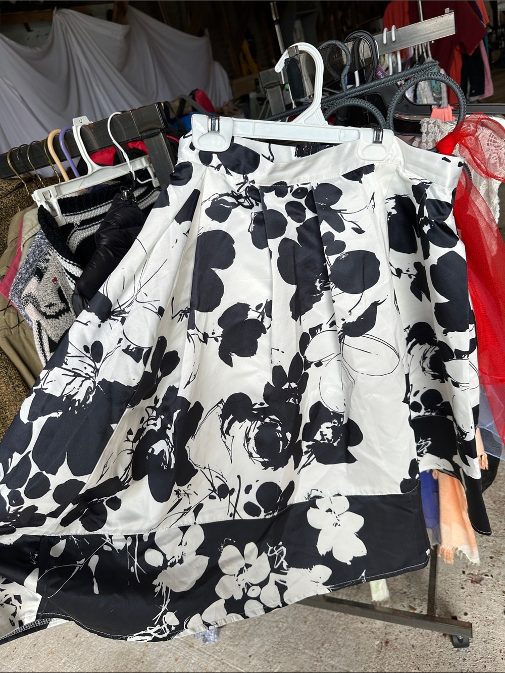 Ina Black and White Floral Circle Skirt